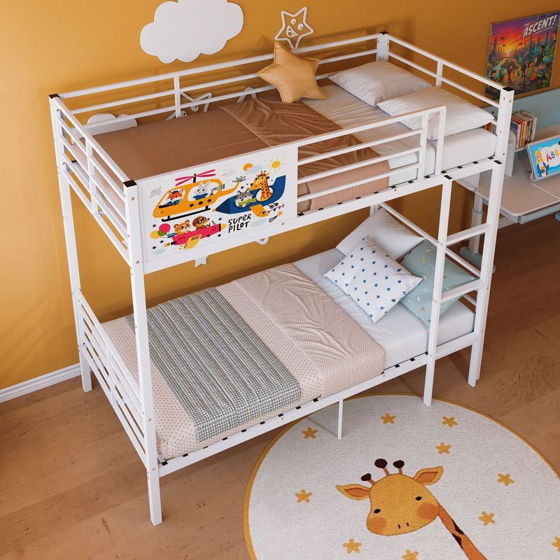 Bunk Bed, Convertible To 2 Separate Twin Size Beds With Full Length Guardrail & Ladder, No Box Spring Needed - White by HouseOfZazla
