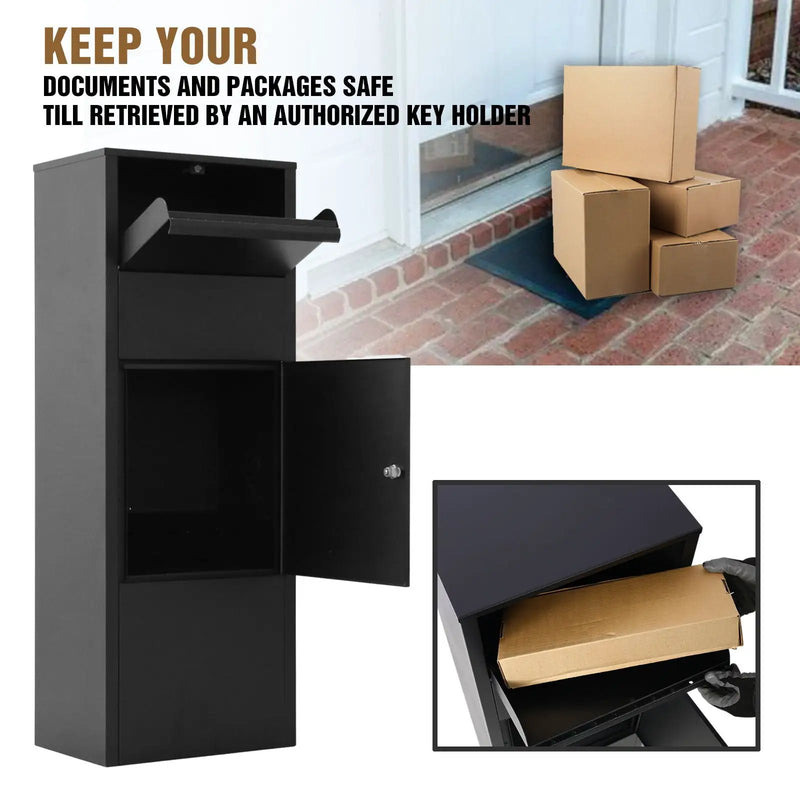 Large Package Delivery Parcel Mail Drop Box With Lockable Storage Compartment Heavy Duty Weatherproof For Express Mail Delivery For Home & Business Use - Black by HouseOfZazla