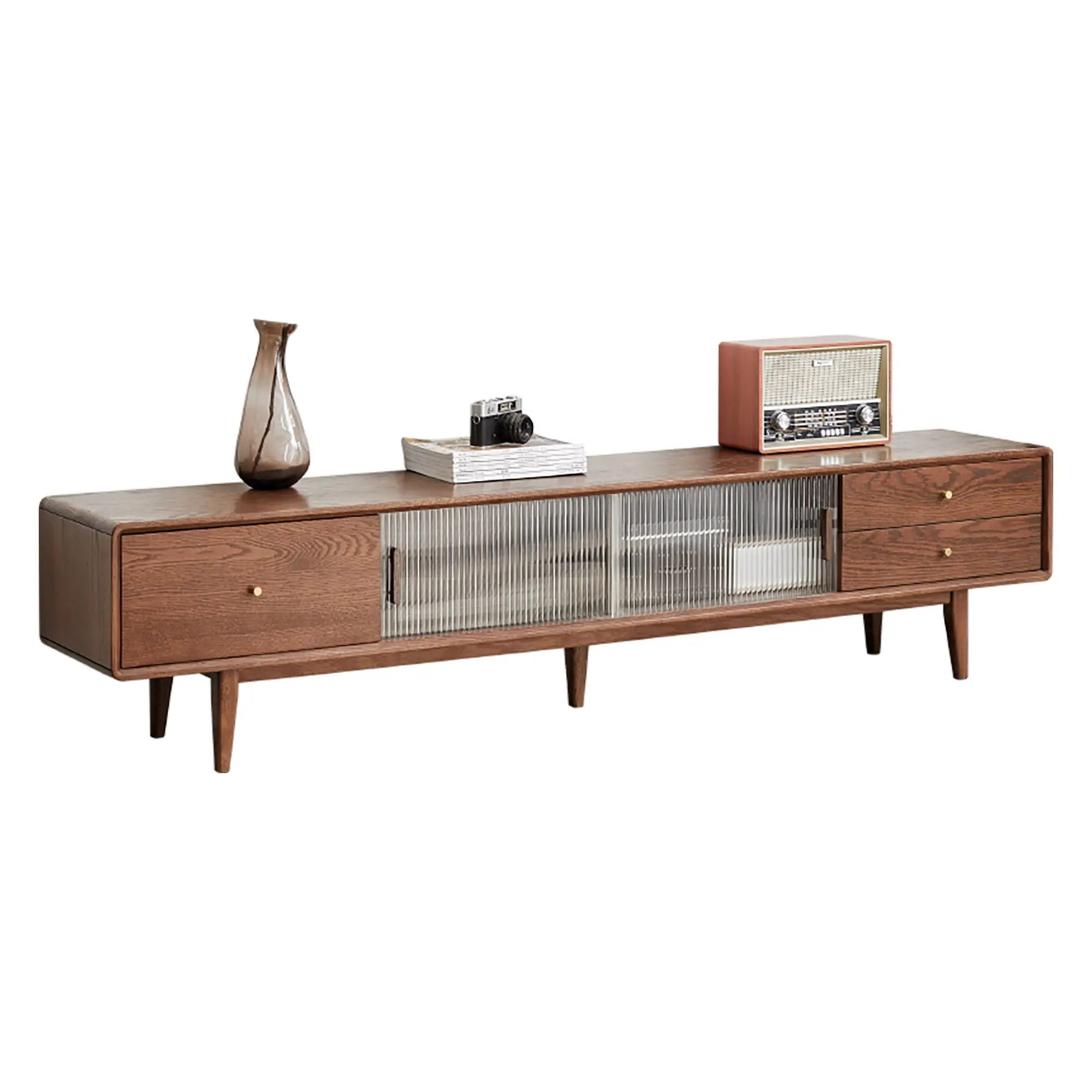 TV Cabinet With Chinese Changhong Glass Doors, Two Drawer Storage Space TV Standing by Unique Piece Furniture