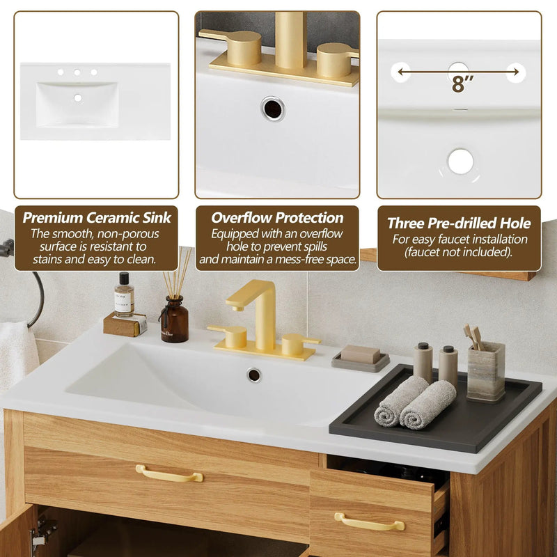 Bathroom Vanity, 2 Soft Close Doors, 3 Soft Close Drawers, Adjustable Shelf - Wood by Unique Piece Furniture
