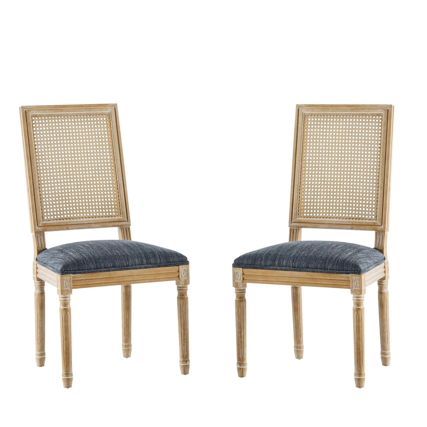 French Country Dining Chair With Rectangular Cane Backrest And Smooth Upholstered Seating by HouseOfZazla
