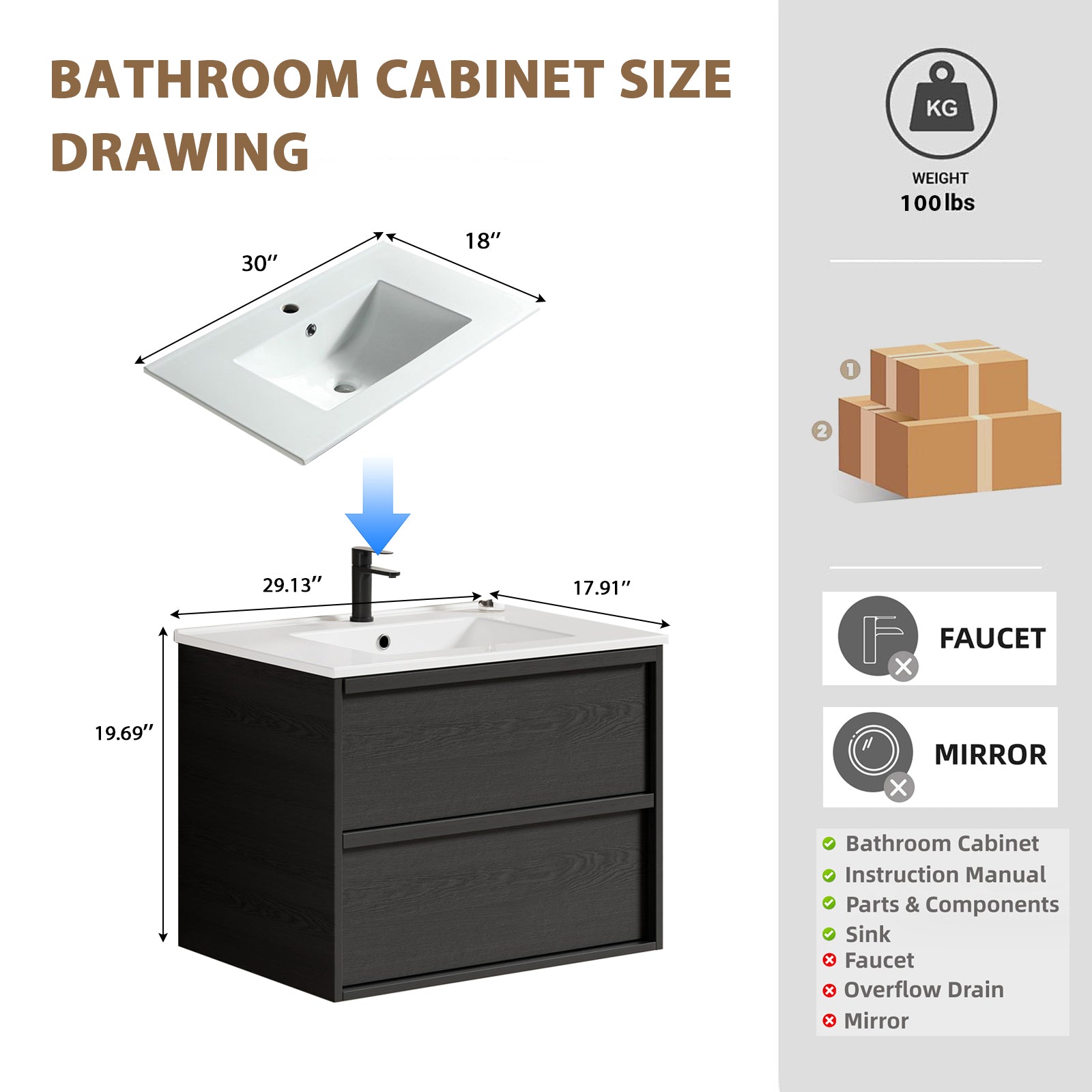 30 Inch Bathroom Vanity Cabinet With Ceramic Sink by HouseOfZazla