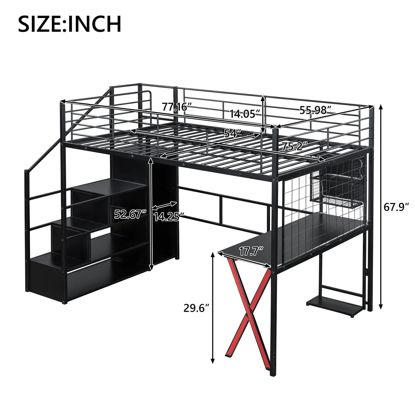 Loft Bed With Built In Work Station, Wardrobe, Storage Staircase And LED by Unique Piece Furniture