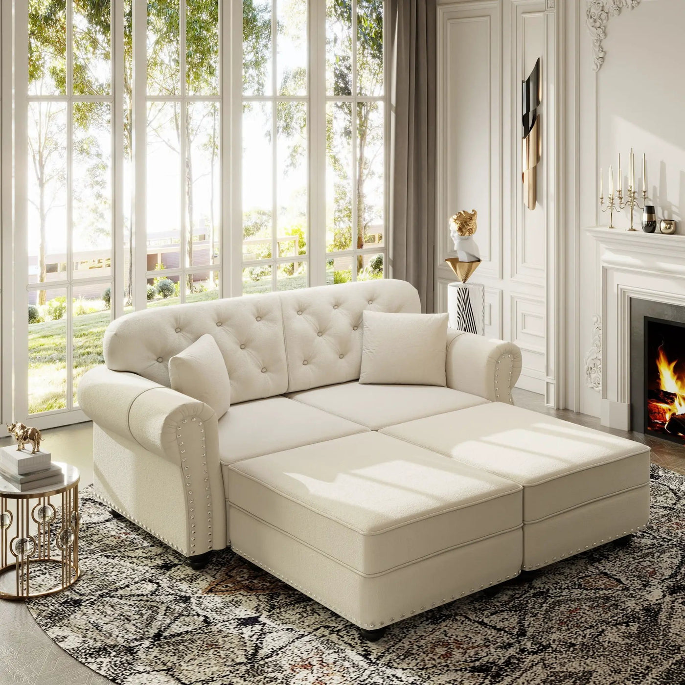 Upholstered Sofa Set With Nailhead Trim And Rolled Armrests, Includes Pillows by HouseOfZazla