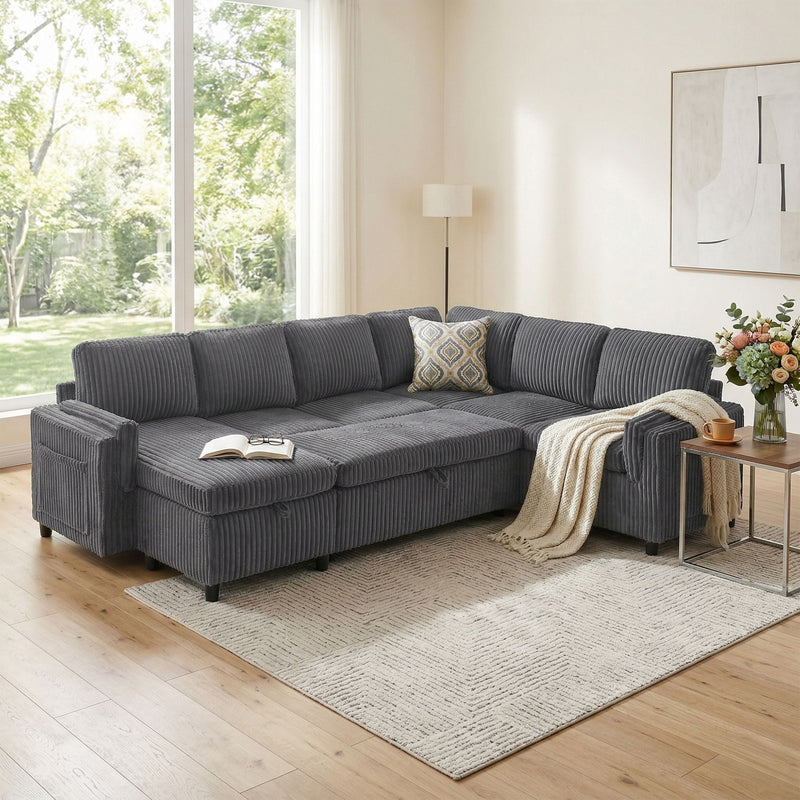 Convertible U-Shaped Sectional Sofa Bed With USB Ports And Storage by HouseOfZazla