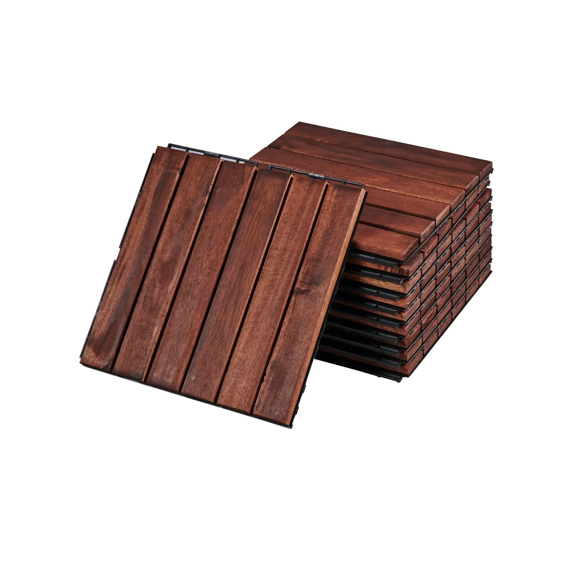 Interlocking Deck Tiles Striped Pattern, Square Acacia Hardwood Outdoor Flooring For Patio, Bancony, Pool Side by HouseOfZazla