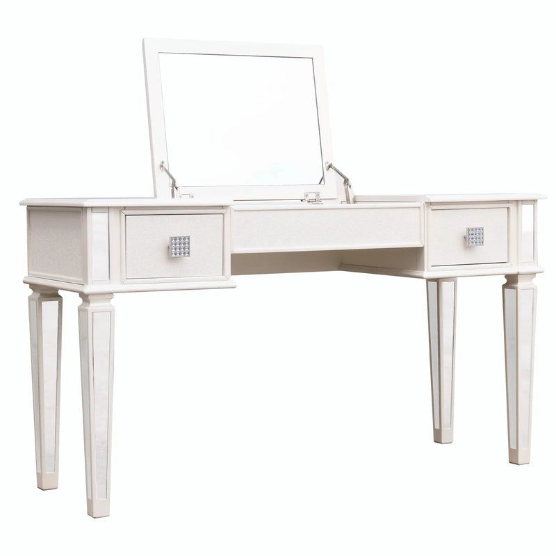 Mirrored Vanity Desk With Drawers And Stool, Flip Up Dressing Table Set For Makeup Room by Unique Piece Furniture