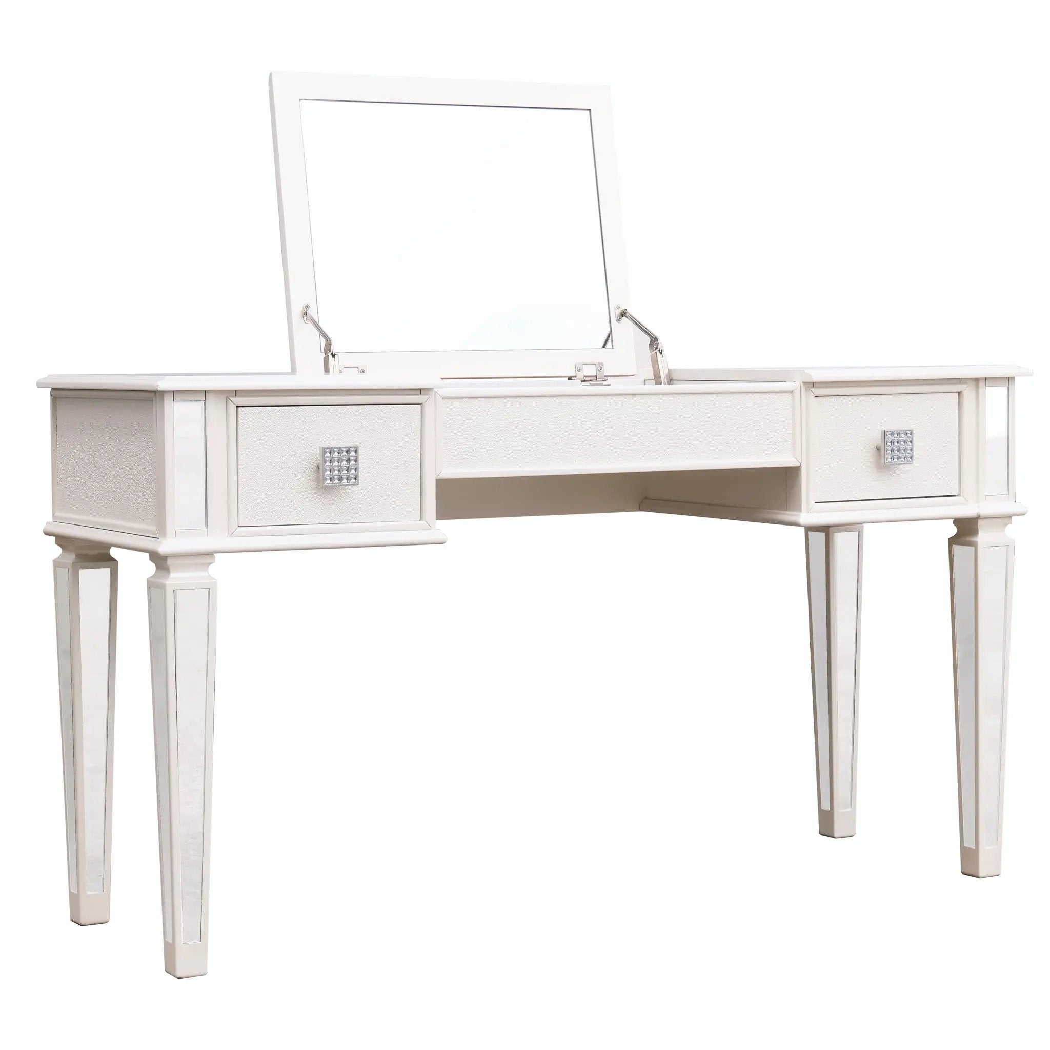 Mirrored Vanity Desk With Drawers And Stool, Flip Up Dressing Table Set For Makeup Room by HouseOfZazla