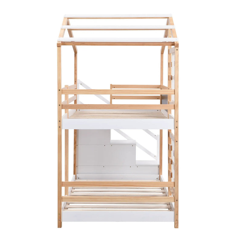 Twin Over Twin Bunk Bed House Bed With Roof and Storage, photo 6 of 6