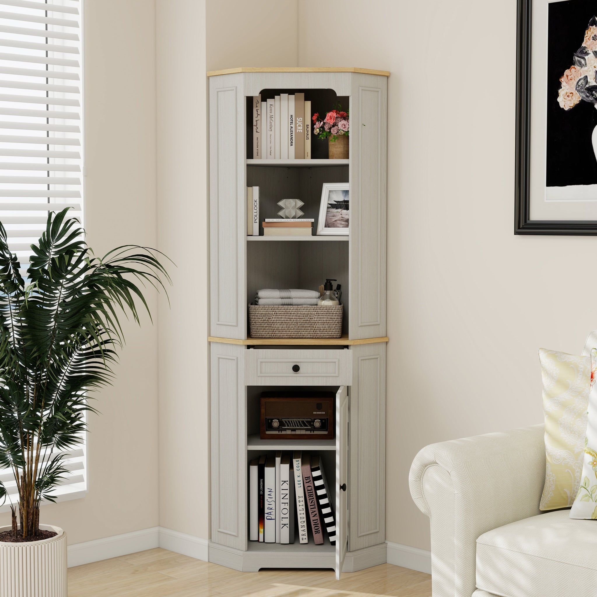 68" Tall Corner Cabinet with Door, Drawer, and Adjustable Shelf by HouseOfZazla