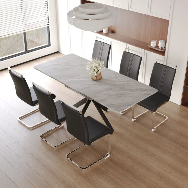 Modern Extendable Dining Table Set For 6 - 8 - Black / Gray by Unique Piece Furniture