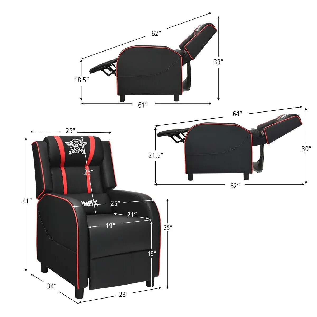Massage Racing Gaming Single Recliner Chair, photo 5 of 11