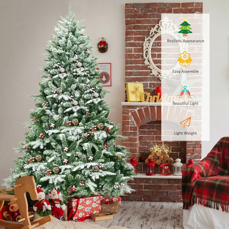 6.5 Feet Pre-lit Snow Flocked Hinged Artificial Christmas Tree by DirectDeals