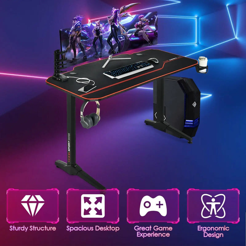 55 Inch Gaming Desk with Free Mouse Pad with Carbon Fiber Surface by DirectDeals