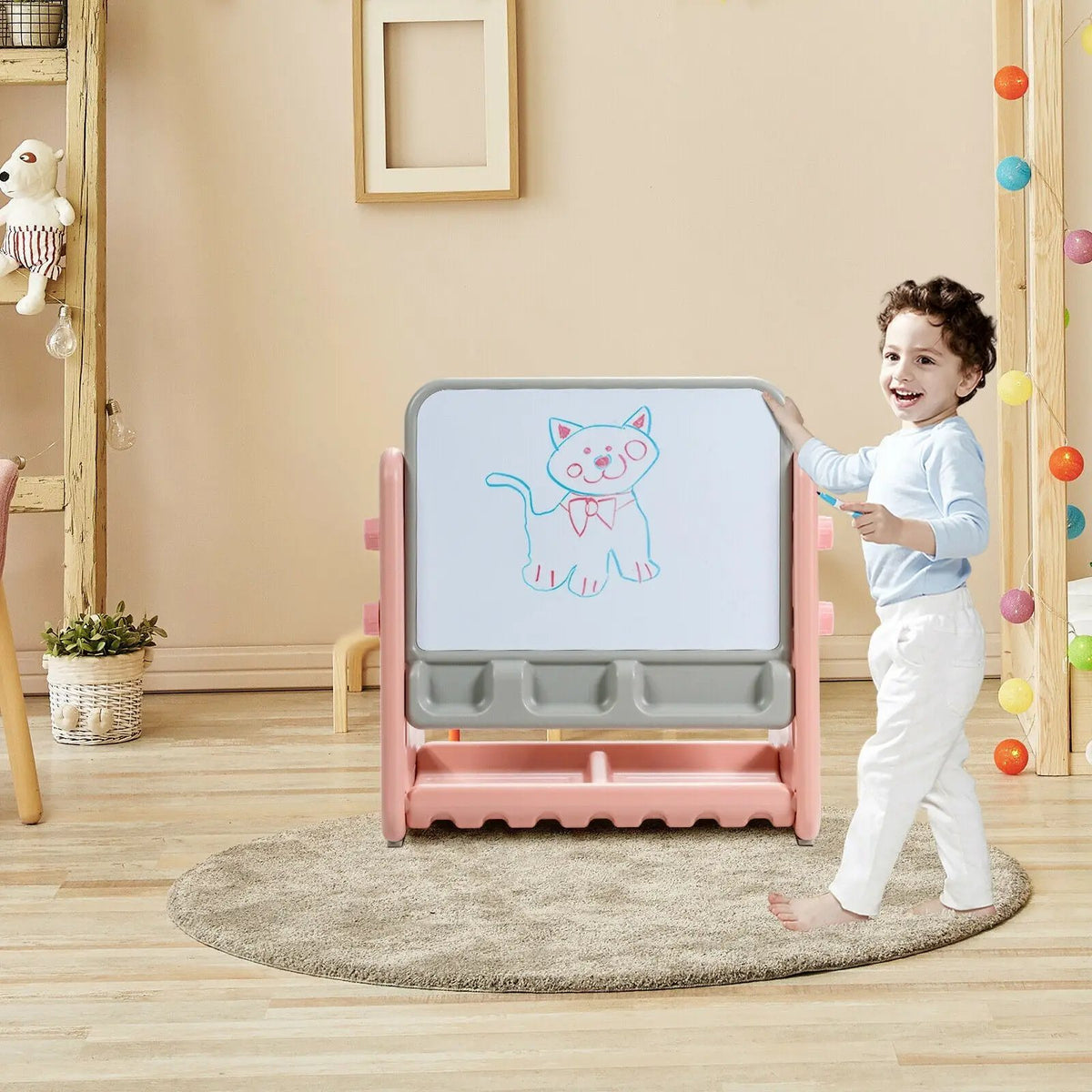 2 in 1 Kids Easel Table and Chair Set with Adjustable Art Painting Board, photo 3 of 24
