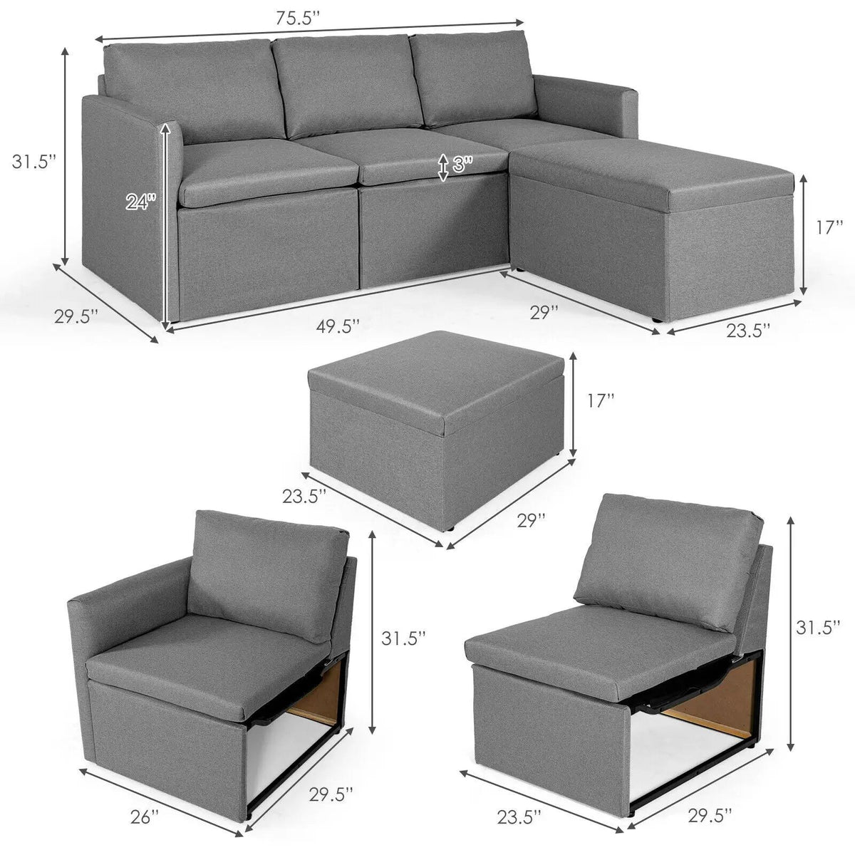 Convertible L-Shaped Sectional Sofa Couch with Reversible Chaise, photo 6 of 24