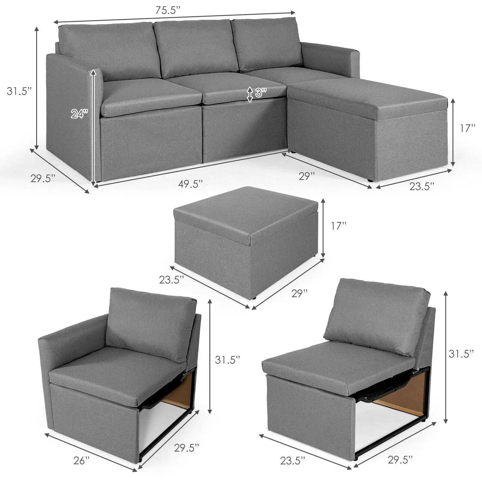 Convertible L-Shaped Sectional Sofa Couch with Reversible Chaise by DirectDeals