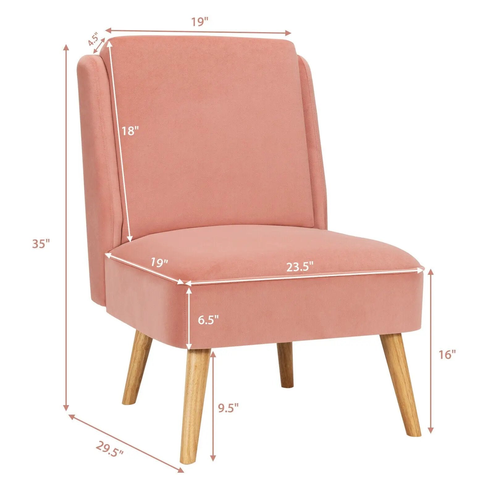 Velvet Accent Armless Side Chair with Rubber Wood Legs for Bedroom by DirectDeals
