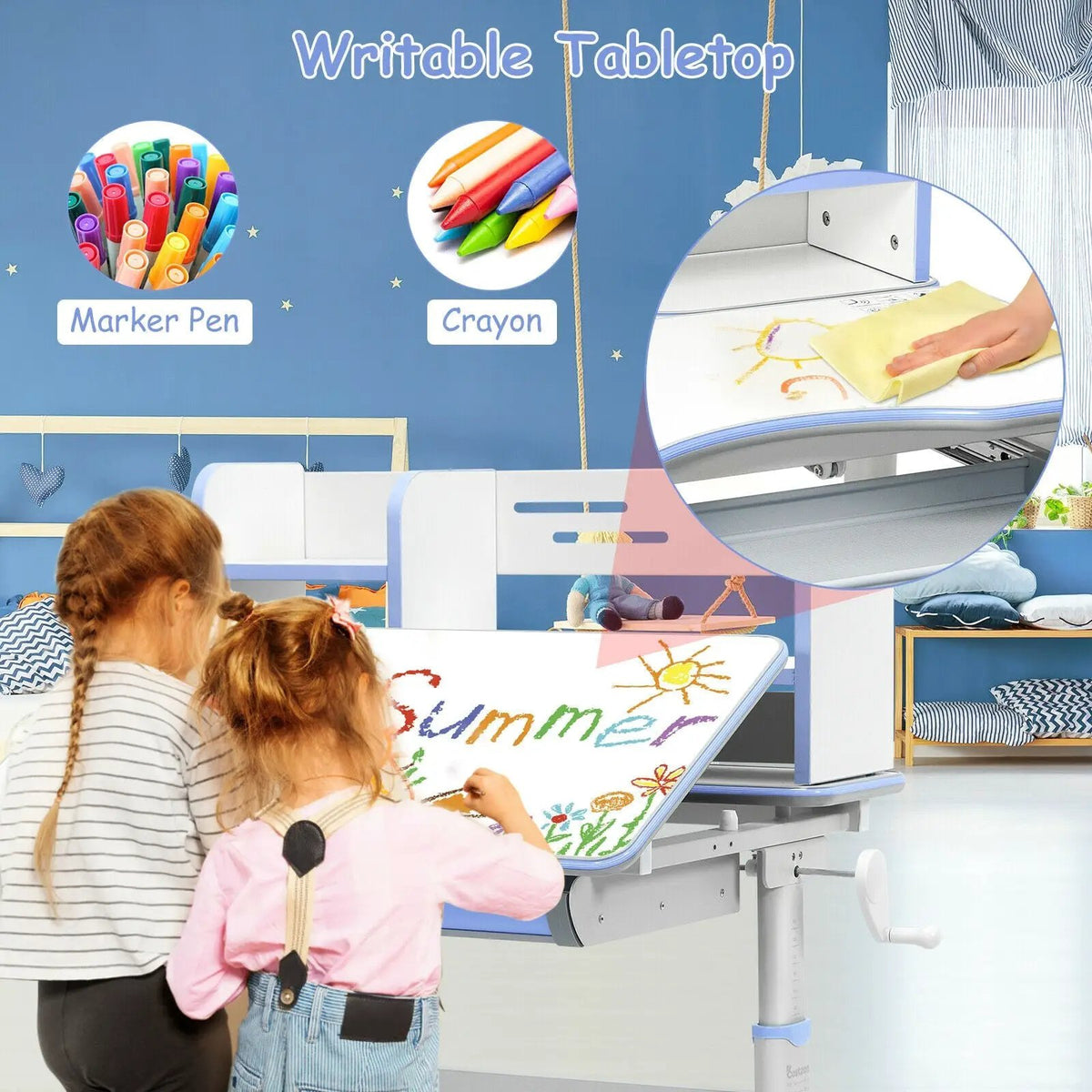 Kids Multifunctional Writing Desk with Tilt Desktop and Book Shelf, photo 16 of 16