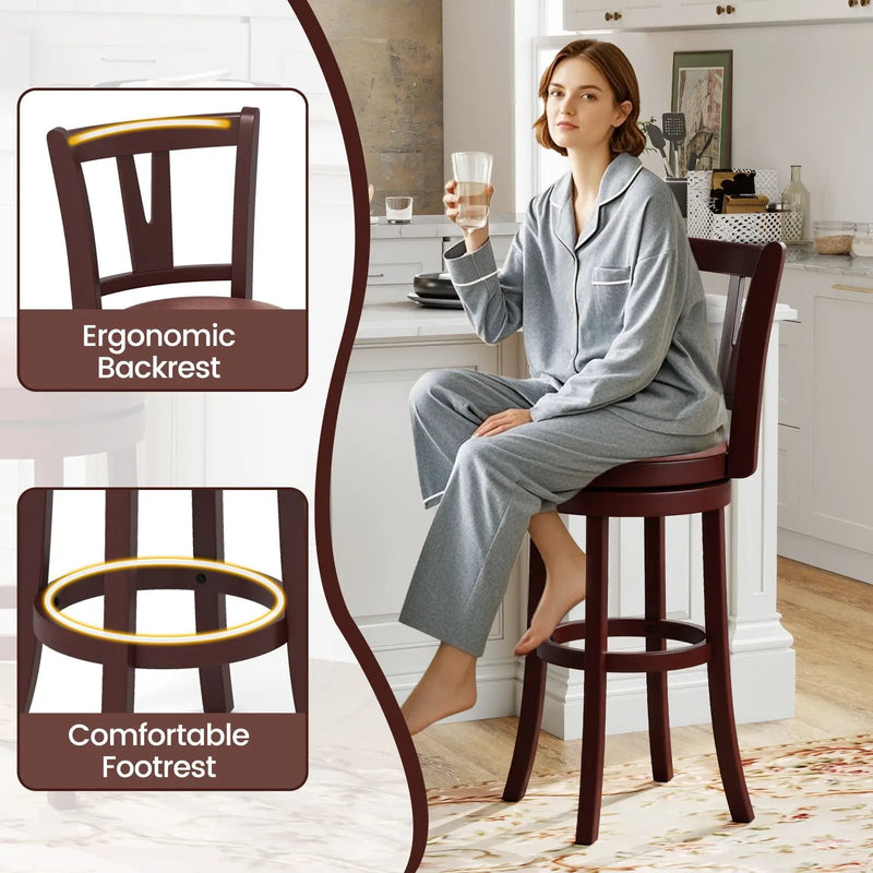 Set of 2 Counter Height Swivel Barstools with High Backs and Footrests by DirectDeals