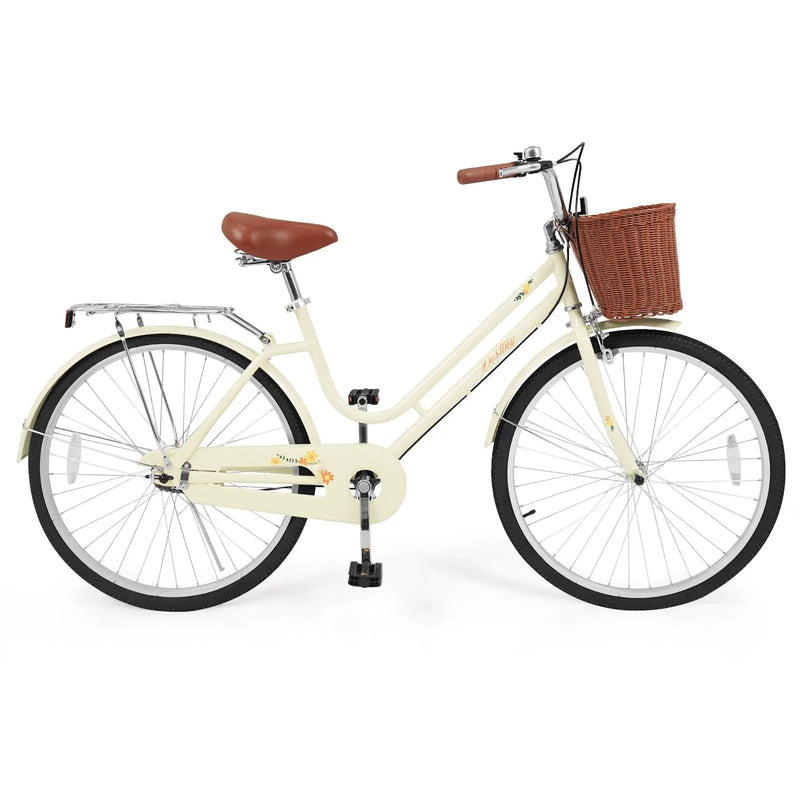 24/26 Inch Beach Cruiser Bike with Basket and Rear Rack by DirectDeals