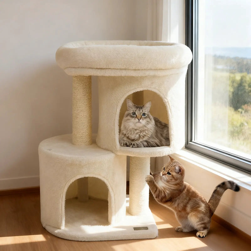 26 Inch Cat Tower with Large Padded Push Perch and Dual Condos by DirectDeals