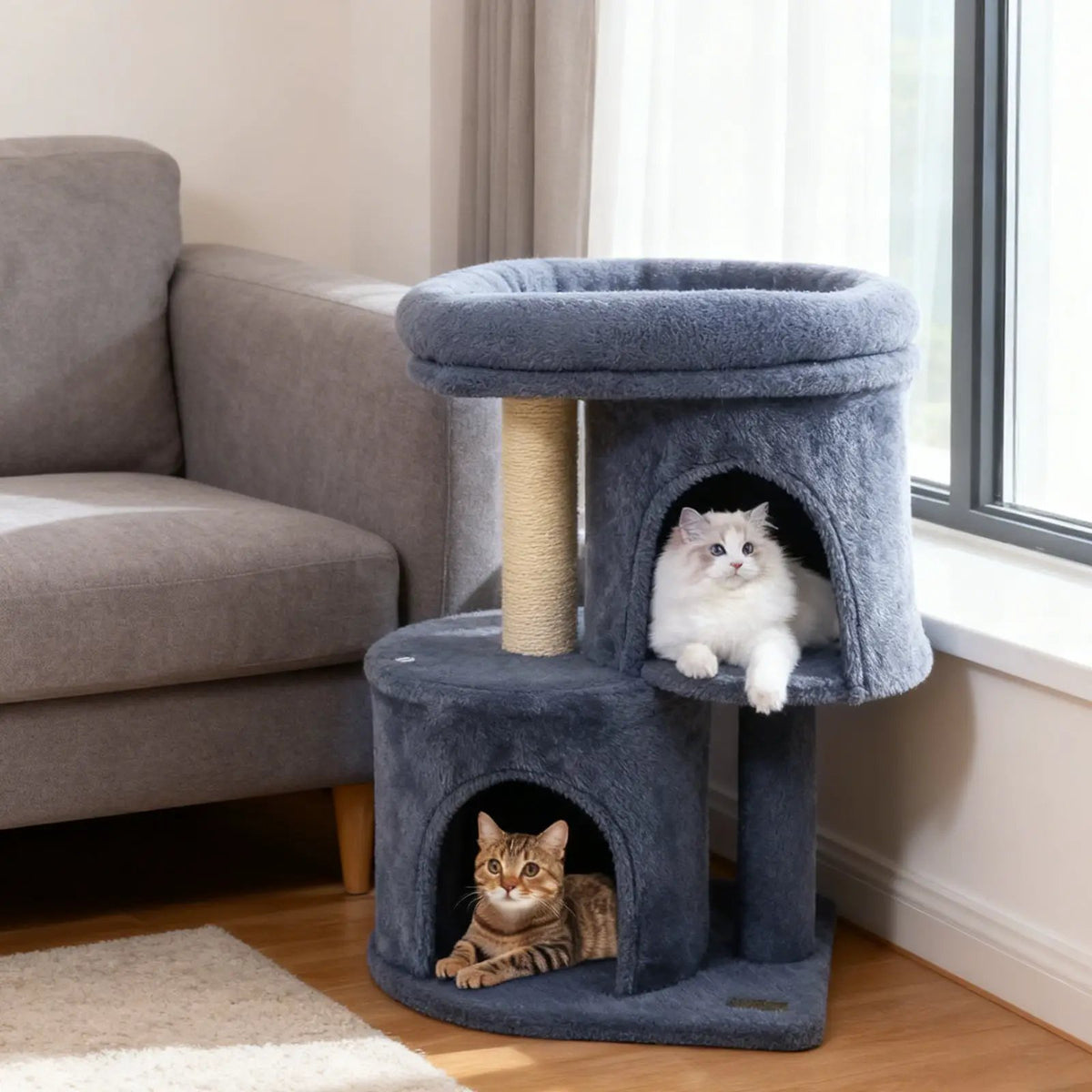 26 Inch Cat Tower with Large Padded Push Perch and Dual Condos, photo 6 of 24