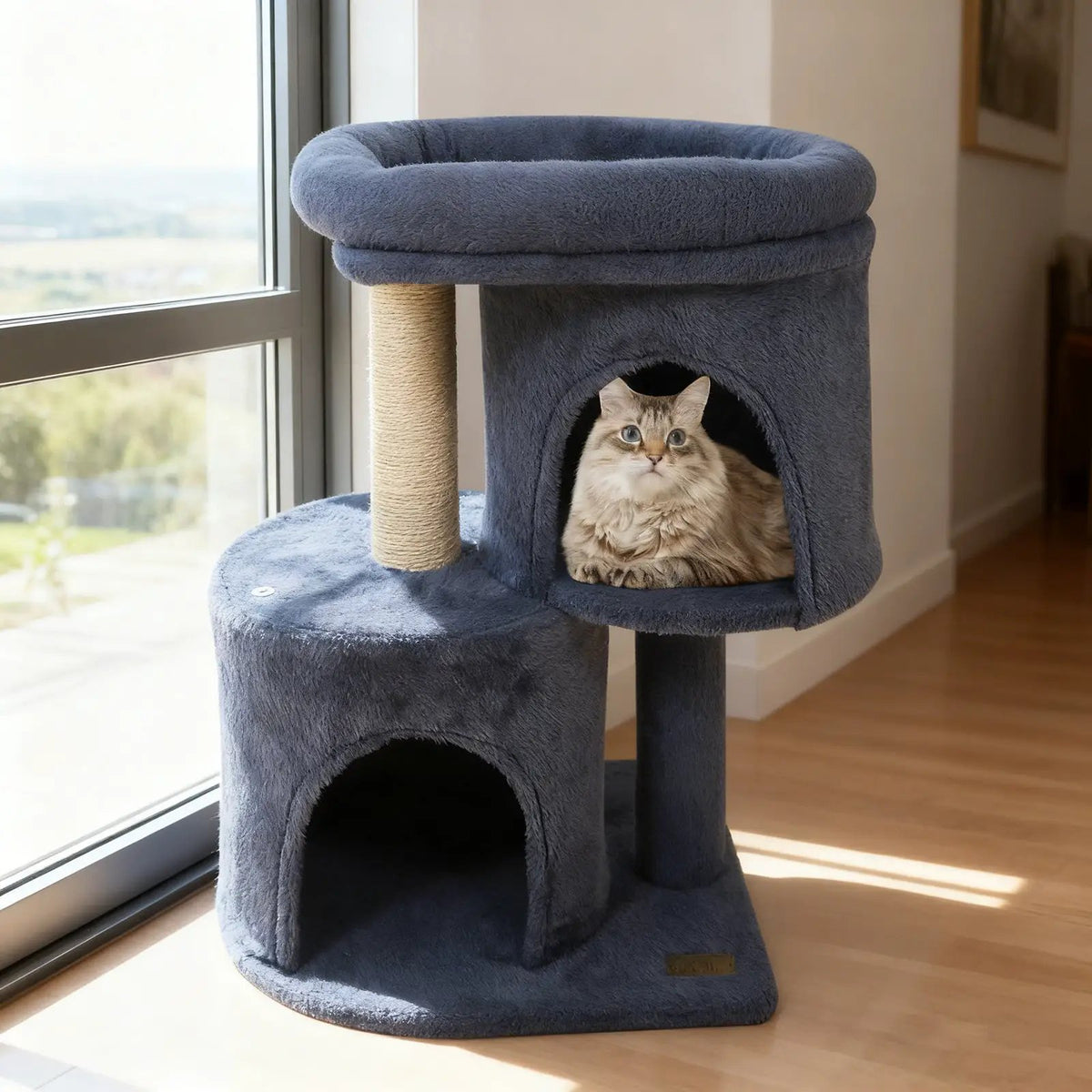 26 Inch Cat Tower with Large Padded Push Perch and Dual Condos, photo 16 of 24