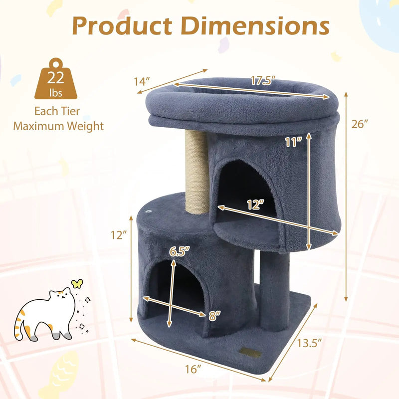 26 Inch Cat Tower with Large Padded Push Perch and Dual Condos by DirectDeals