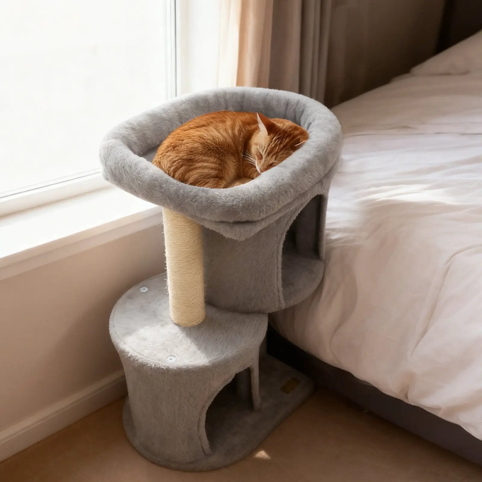 26 Inch Cat Tower with Large Padded Push Perch and Dual Condos by DirectDeals