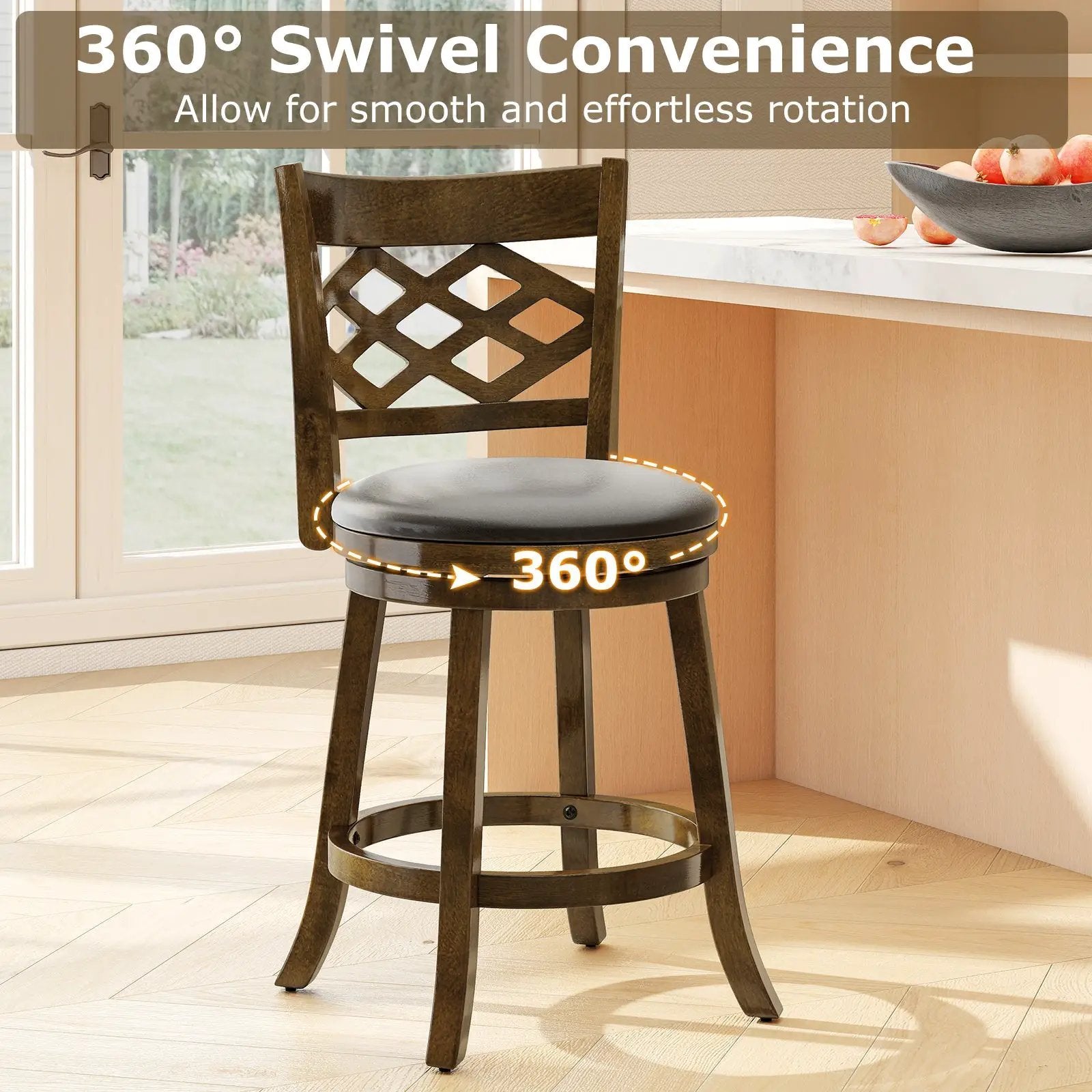 26 Inch Counter Height Bar Stools Set of 2 with Rubber Wood Frame by DirectDeals
