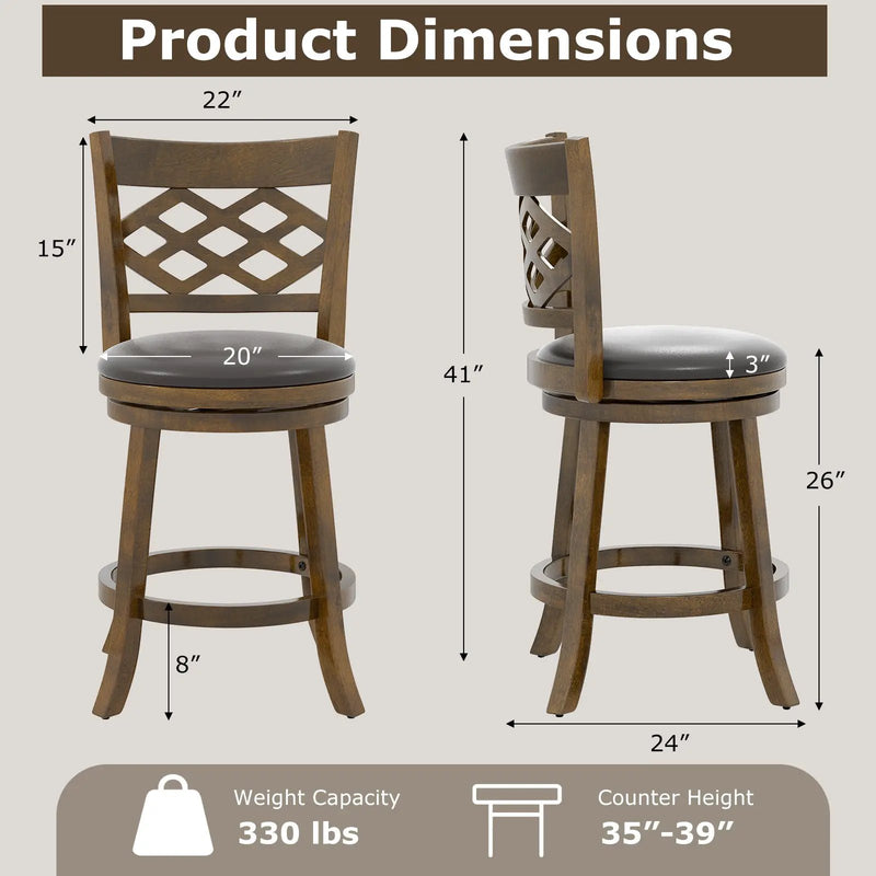 26 Inch Counter Height Bar Stools Set of 2 with Rubber Wood Frame by DirectDeals