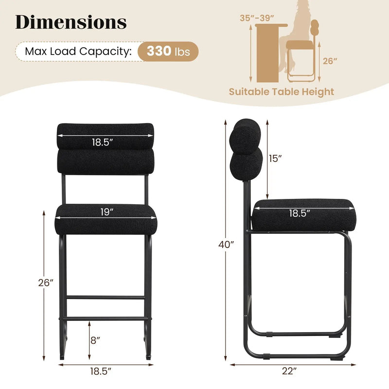 26 Inch Counter Height Bar Stools Set of 2 with Metal Frame and Footrest by DirectDeals
