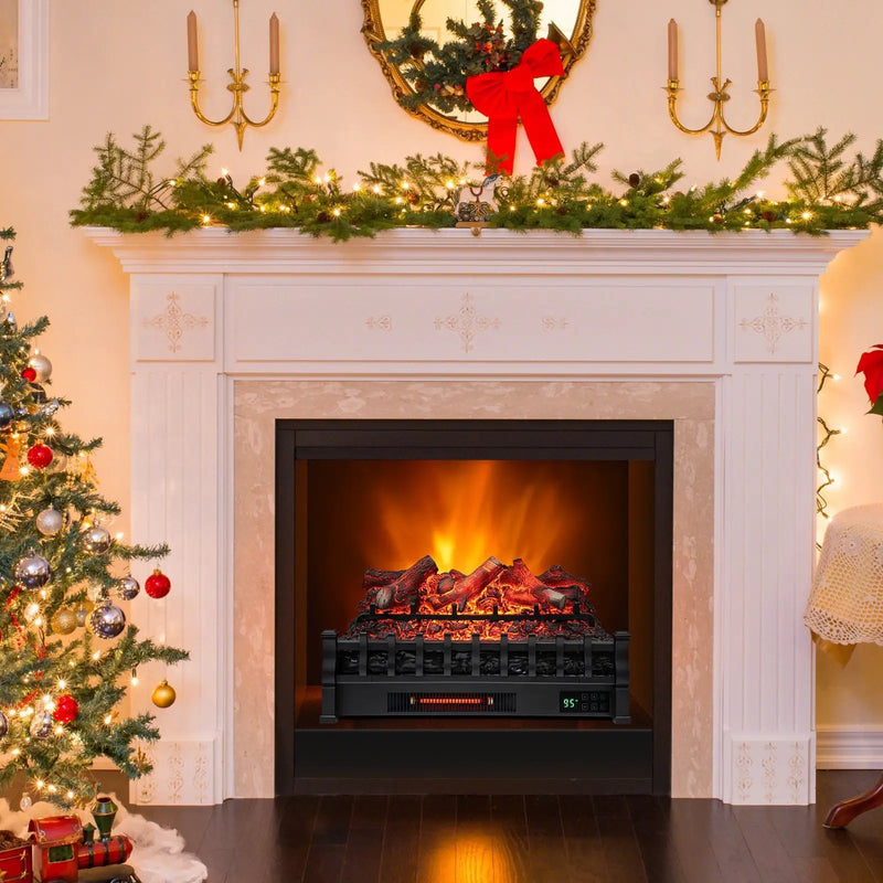 26 Inch Electric Fireplace Heater with Remote Control and Realistic Lemonwood Ember Bed-Black by DirectDeals