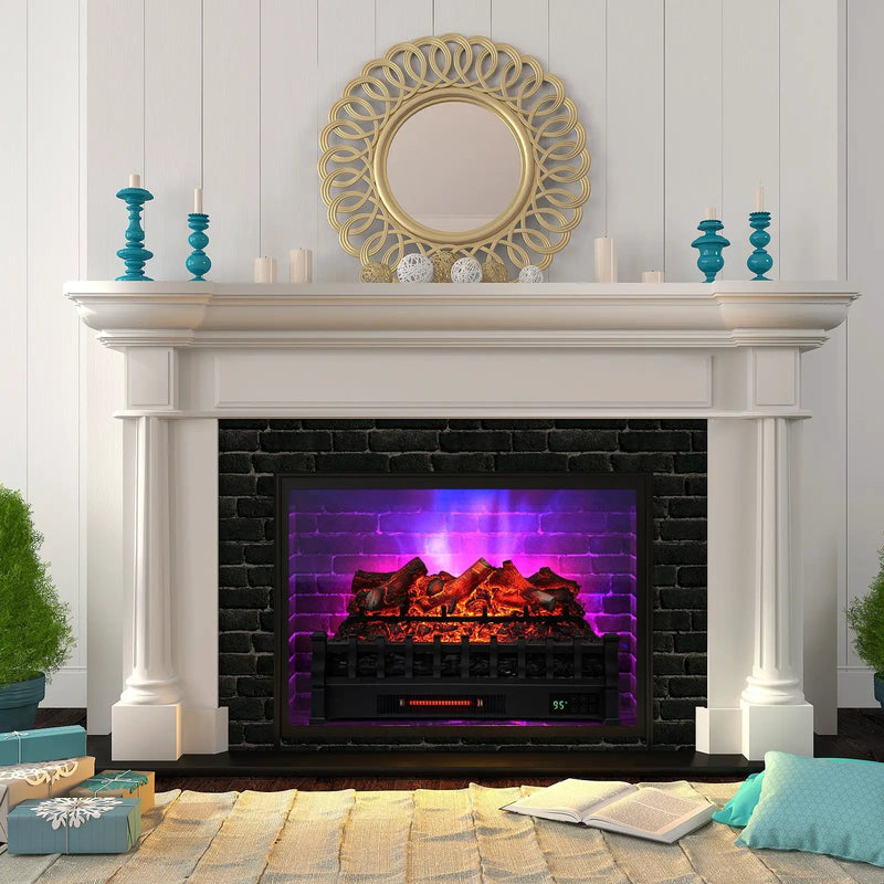 26 Inch Electric Fireplace Heater with Remote Control and Realistic Lemonwood Ember Bed-Black by DirectDeals