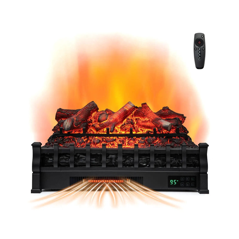 26 Inch Electric Fireplace Heater with Remote Control and Realistic Lemonwood Ember Bed-Black by DirectDeals