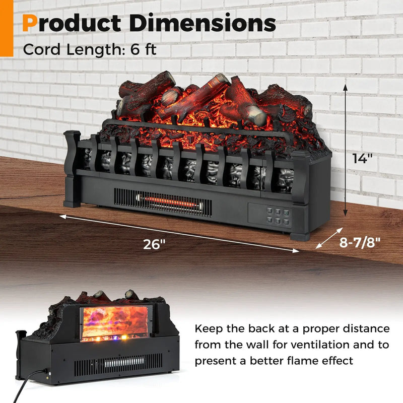 26 Inch Electric Fireplace Heater with Remote Control and Realistic Lemonwood Ember Bed-Black by DirectDeals