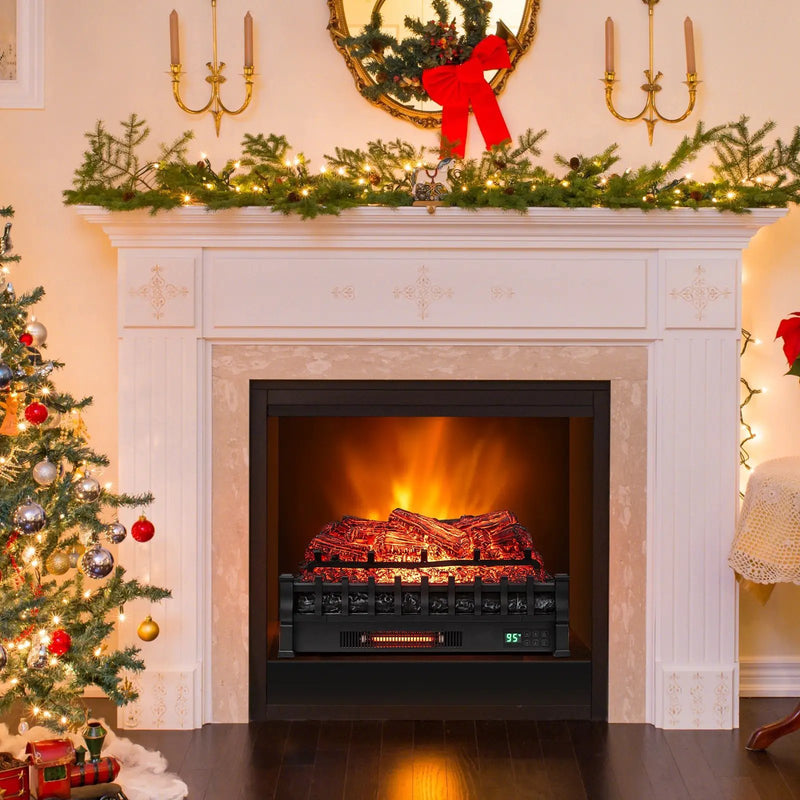 26 Inch WiFi Infrared Quartz Electric Fireplace Insert Logs Heater with Realistic Pinewood Logs-Black by DirectDeals