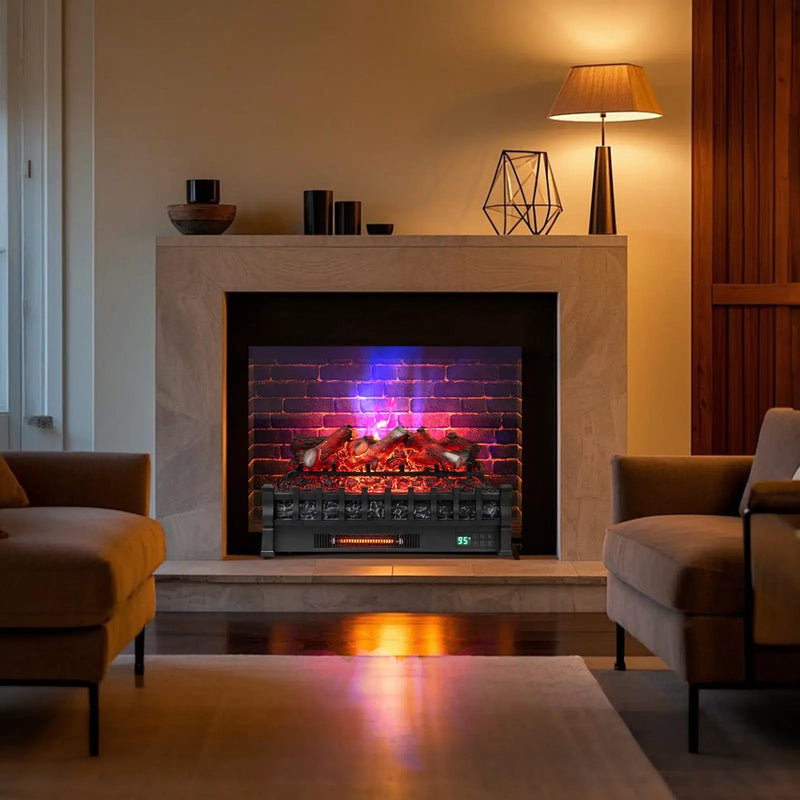 26 Inch WiFi Infrared Quartz Electric Fireplace Insert Logs Heater with Realistic Lemonwood Logs-Black by DirectDeals