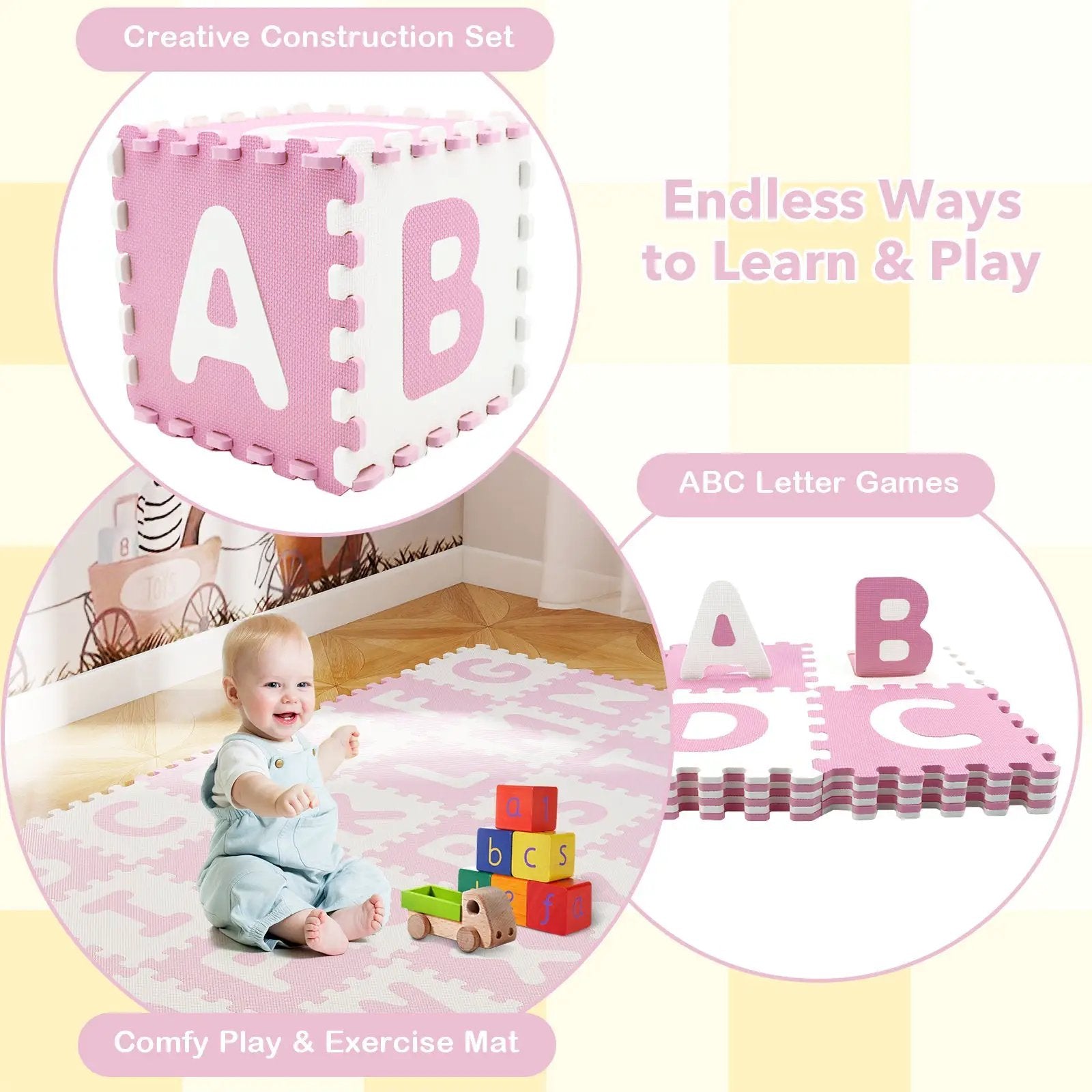 26 Pieces Interlocking ABC Play Mats with Detachable Letters by DirectDeals