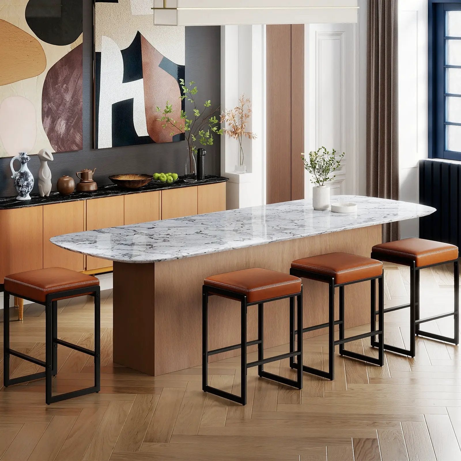 26 inch Bar Stools Set of 2 Counter Height Barstools with Faux Leather Upholstered Seat by DirectDeals