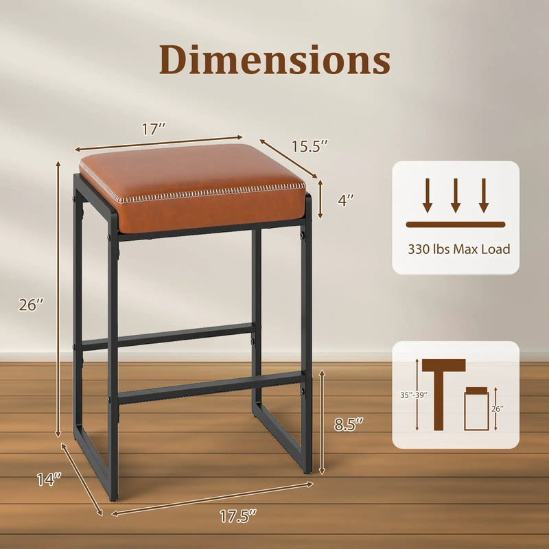 26 inch Bar Stools Set of 2 Counter Height Barstools with Faux Leather Upholstered Seat by DirectDeals