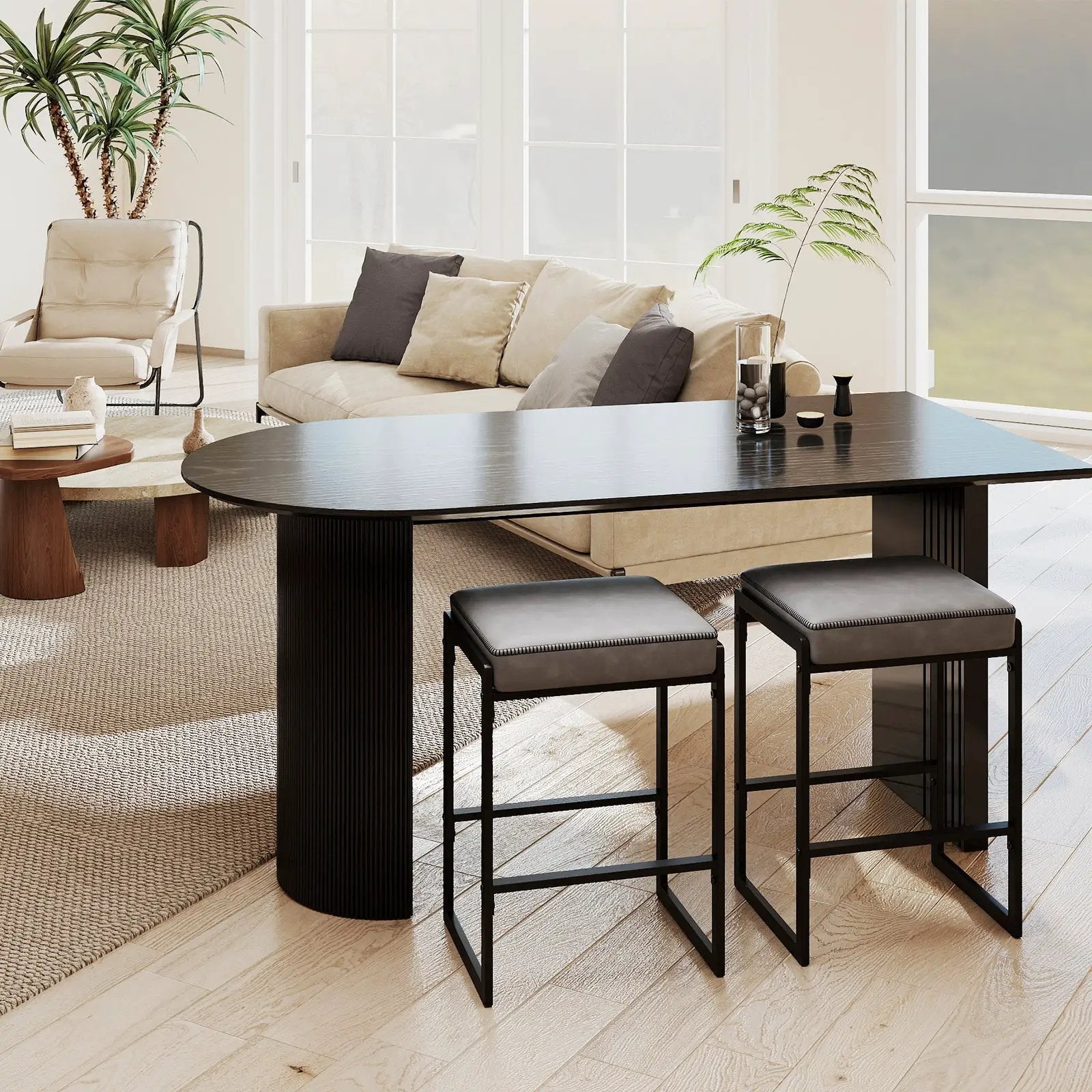 26 inch Bar Stools Set of 2 Counter Height Barstools with Faux Leather Upholstered Seat by DirectDeals