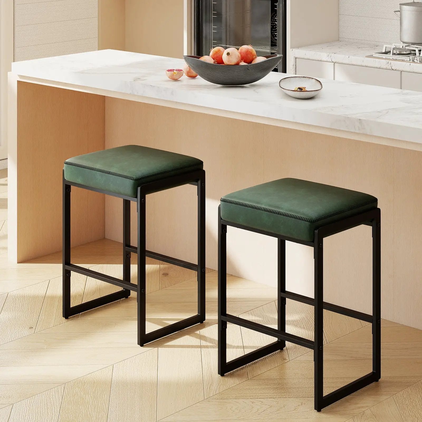 26 inch Bar Stools Set of 2 Counter Height Barstools with Faux Leather Upholstered Seat by DirectDeals