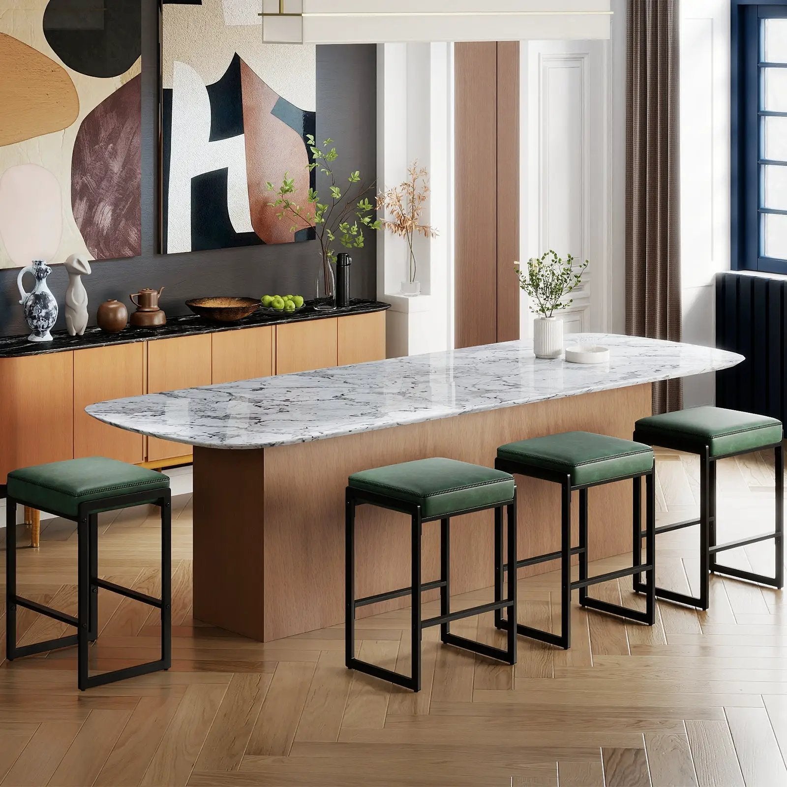 26 inch Bar Stools Set of 2 Counter Height Barstools with Faux Leather Upholstered Seat by DirectDeals