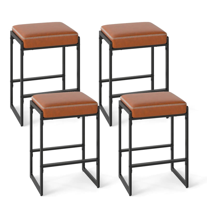 26 inch Bar Stools Set of 4 Counter Height Barstools with Faux Leather Upholstered Seat by DirectDeals