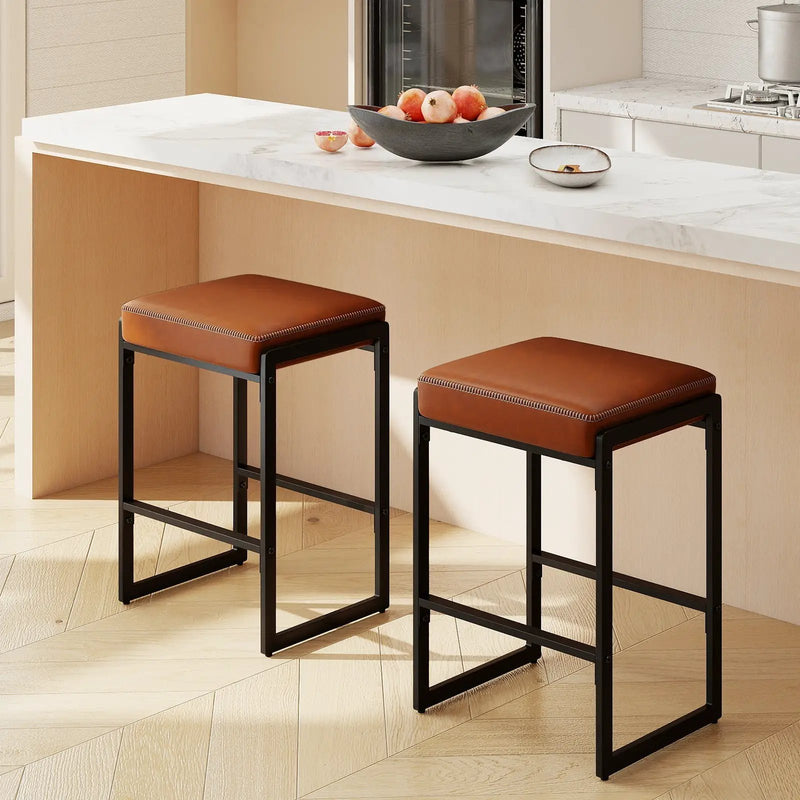 26 inch Bar Stools Set of 4 Counter Height Barstools with Faux Leather Upholstered Seat by DirectDeals