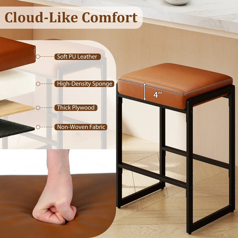 26 inch Bar Stools Set of 4 Counter Height Barstools with Faux Leather Upholstered Seat by DirectDeals