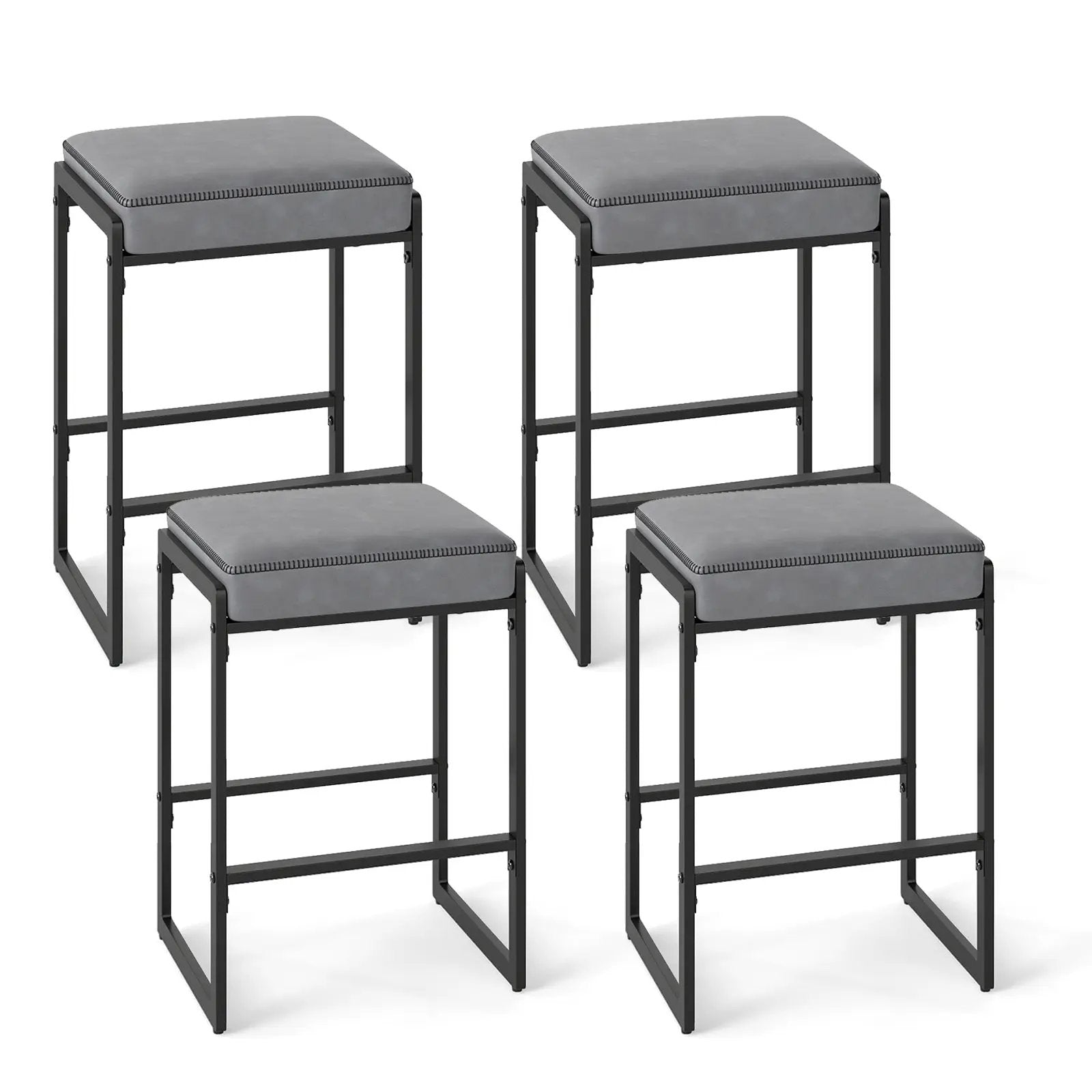 26 inch Bar Stools Set of 4 Counter Height Barstools with Faux Leather Upholstered Seat by DirectDeals