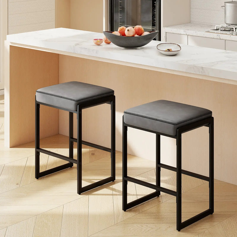 26 inch Bar Stools Set of 4 Counter Height Barstools with Faux Leather Upholstered Seat by DirectDeals